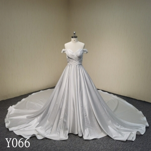 Y066 Satin Strapless Pleated A-Line Wedding Dress Chapel Trailer