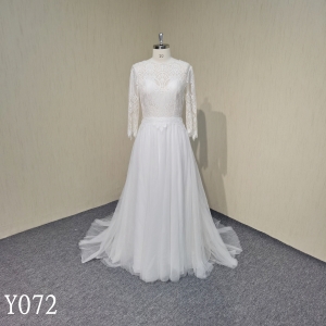 Y072 Long Sleeve High Neck A-line Simple Bridal Wedding Dresses