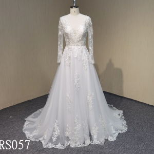 RS057 A-line Loog Sleeve Wedding Dresses with Applique Made in China