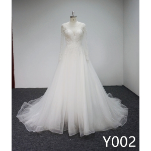 Y002 Sequins Loog Sleeve Bridal Gowns with Tassel Wedding Dress