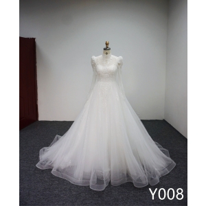 Y008 High Neck Sequins Loog Sleeve Bridal Gowns for women wedding dress Made in China