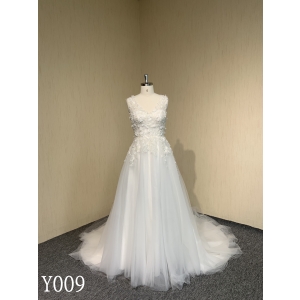 Y009 V-Neck Sequins Bridal Gowns with Lace flowers Wedding Dress Made in China