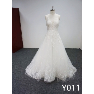Y011 Bridal Gowns with train Wedding Dress V-neck Dress made in China