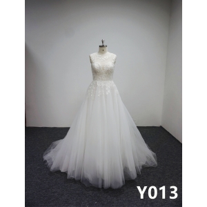 Y013 Wedding Bridal with applique Wedding Dress Sleeveless Dress