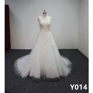 Y014 Lace flowers Bridal Gowns with applique Wedding Dress Spaghetti strap Dress Made in China