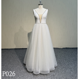 P026 A-Line Trainless with Sequins Wedding Dress V-neckline