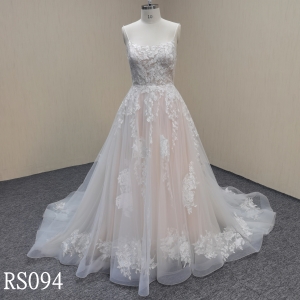 RS094 A Line Lace flowers Wedding Gowns with Strap Wedding Dress