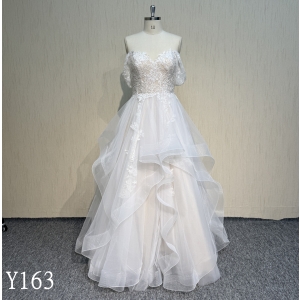 Y163 A-Line Sweetheart Neckline Bridal Gowns with applique Wedding Dress Off shoulder made in China
