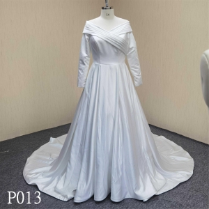 P013 Satin Ball Gown With Long Sleeve Bridal Gowns Wedding Dress Made in China