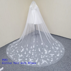 P051 Glitter tulle with 3D lace