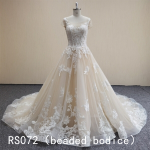RS072 Beaded bodice ball gown Sleeveless Bridal Wedding Dresses With lace