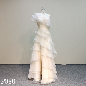 P080 fashion design organza Sleeveless evening dress made in China