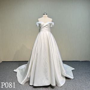P081 sleeveless crepe satin ball gown Bridal Wedding Dresses for wedding woman with big bow