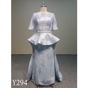 Y294 Light blue beading lace mermaid  evening dress with detachable belt