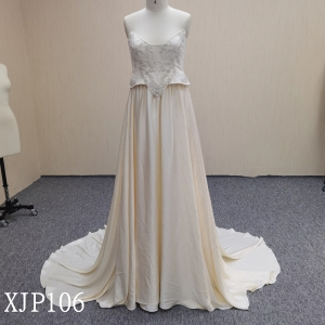XJP106 beading lace crepe sleeveless A-line evening Dresses  Unique design dress made in China