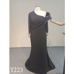 Y223 Black Italian Satin Crepe Mermaid with Hand Beading Evening Dress for woman