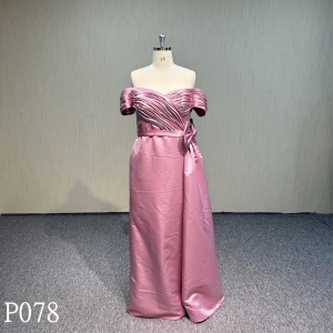 P078 Rose color dress Fashion design off shoulder sleeves  Evening gown Bridal Wedding Dress for Woman