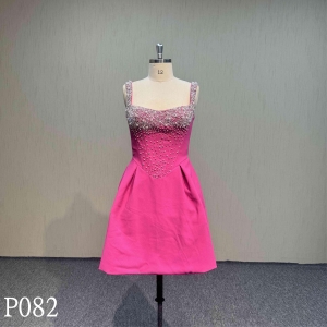 P082  Short  evening Dresses with beaded  Unique design dress made in China