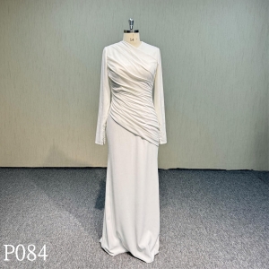 P084 White gown Long Sleeve Elegant Evening Dress Mermaid  Evening Dress for woman
