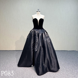 P085 Simple Elegant Design Black Dress with Big Hemline