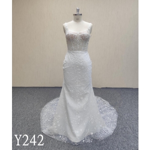 Y242 Square-neck sleeveless dress with lace appliques Backless gown Made In China