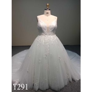 Y291 Plus Size Lace Applique Wedding Beige Gowns for Woman