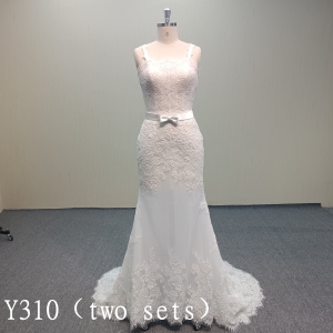 Y310 New design of  Wedding applique mermaid with detachable train and bow belt