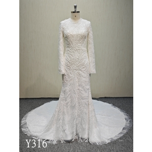 Y316  Elegan Design of Long Sleeves Mermaid Wedding Dress  with Applique Lace