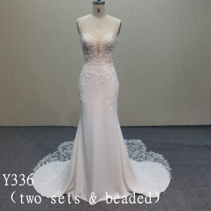 Y336  Two set  applique wedding dress mermaid big beautiful detachable train