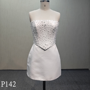 P142 Fashion Design Short Invory Skirt with Hand Beading for Bride Made in China