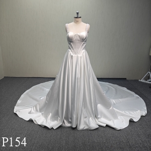 P154 Beads straps crepe satin wedding ballgown for bride