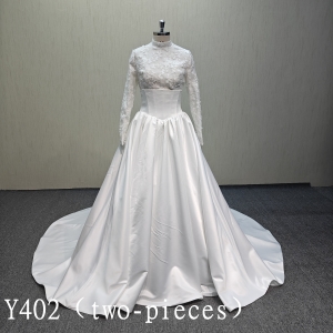 Y402 Ivory Ball gown lace up back corset wedding dress with applique lace for bride
