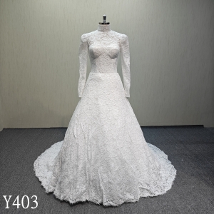 Y403 Wholecut Ivory Ball gown lace up back wedding dress with flora lace for bride