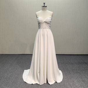 P158 Crepe A-Line wedding dress with  pleats on bodice