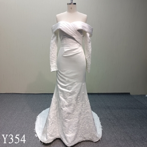 Y354 Satin mermaid wedding dress with beaded lace applique