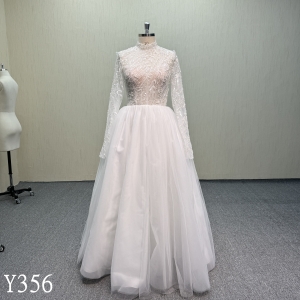 Y356 Long sleeves A line wedding dress with beaded lace