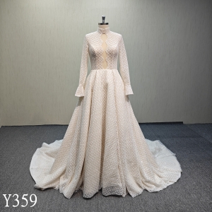 Y359 Champagne A line long sleeves wedding gown wedding dress