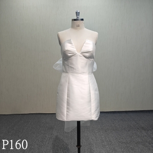 P160 Mini Sleeveless Off-the-Shoulder Satin Wedding Dress