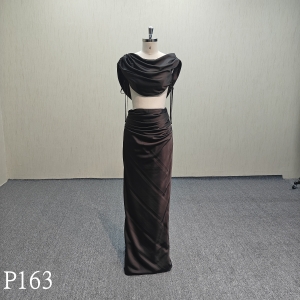 P163 Black backless two-piece evening dress