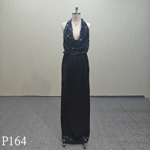 P164 Black sequined backless evening gown