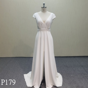 P179 A-line V-neck open back wedding dress