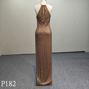 P182 Halter sleeveless slit evening dress
