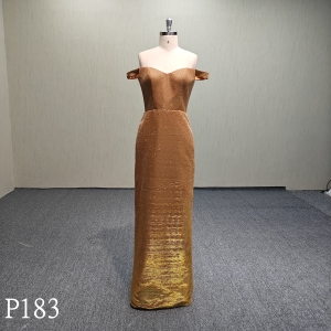 P183 Gold one-shoulder evening dress