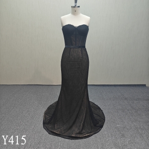 Y415 Black French Lace Mermaid Dress