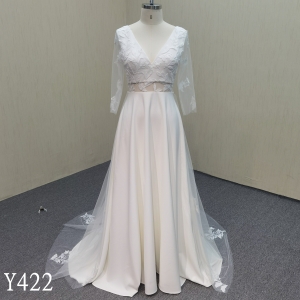 Y422 V-neck open-back lace wedding dress