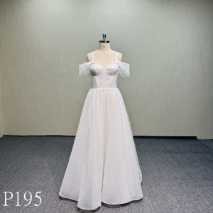 P195 A-line simple glitter dress backless wedding dress