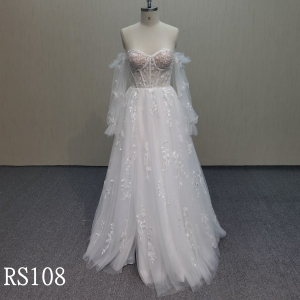 RS108 Sweetheart Neck Wedding Dress with Detachable Sleeves
