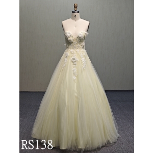 RS138 Yellow sweetheart neckline sleeveless wedding dress