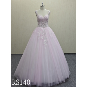 RS140 Pink A-line sleeveless wedding dress