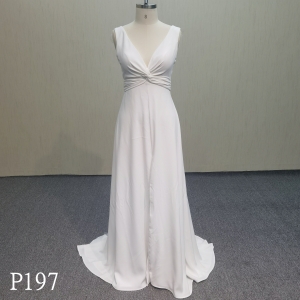 P197  Simple open-back deep V-neck wedding dress